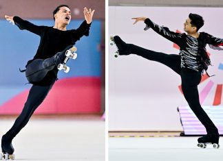 PODIO TEÑIDO DE AMARILLO AZUL Y ROJO